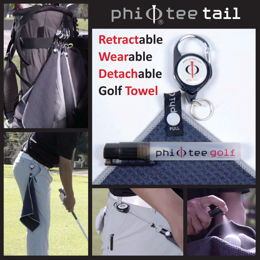 Phi Tee TAIL Golf Towel Set (Retractable, Wearable & Detachable)