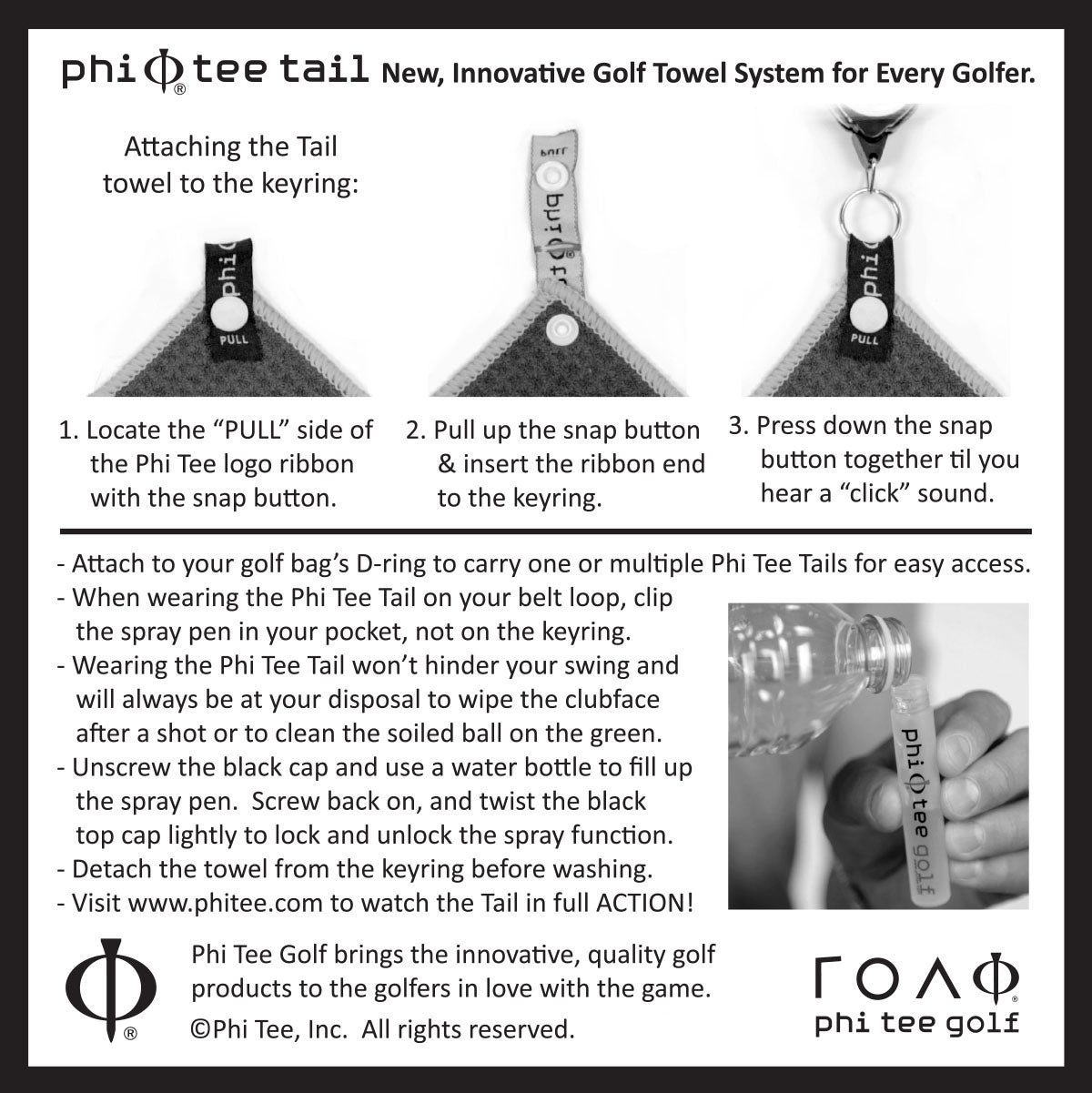 Phi Tee TAIL Golf Towel Set (Retractable, Wearable & Detachable)