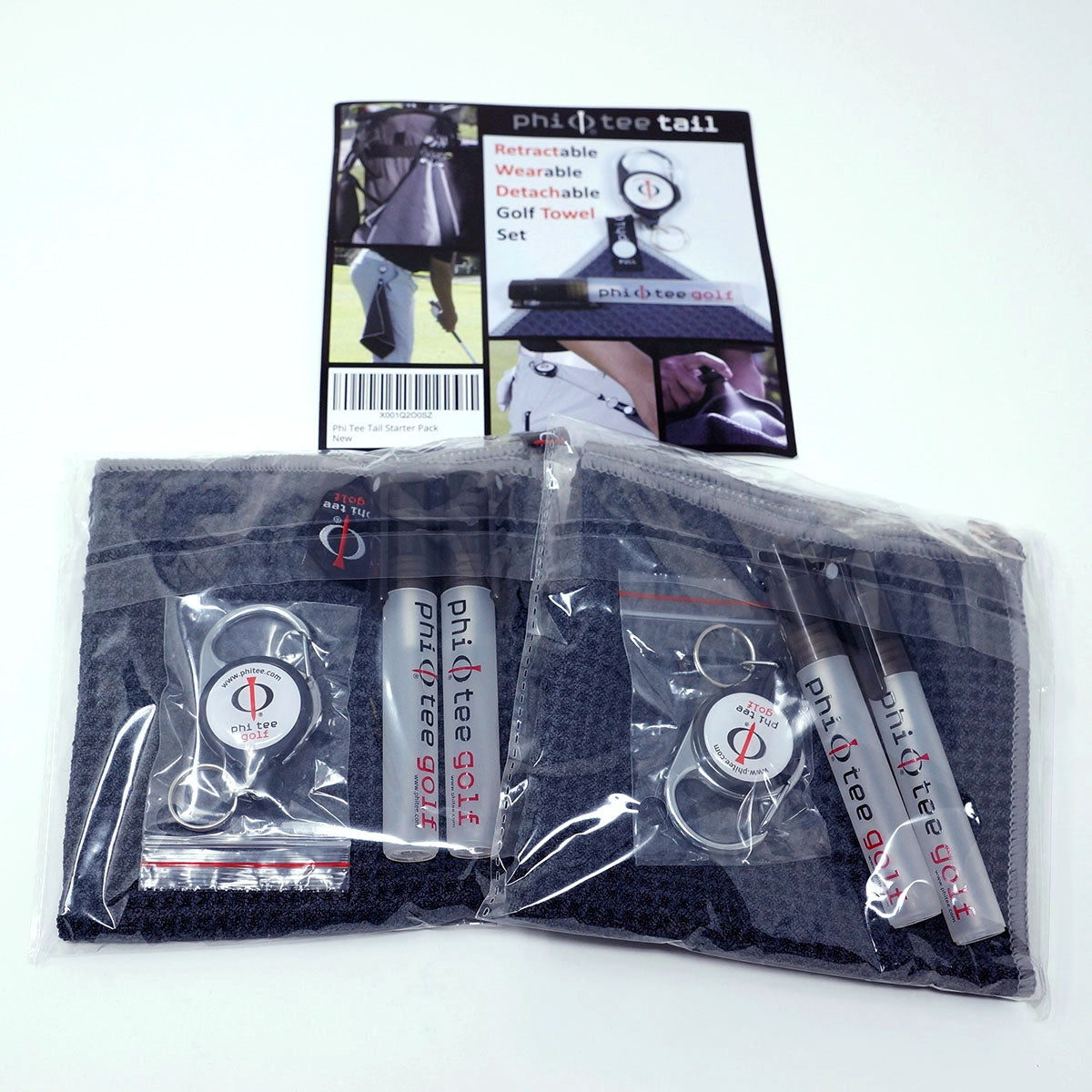 Phi Tee TAIL Golf Towel Set (Retractable, Wearable & Detachable)